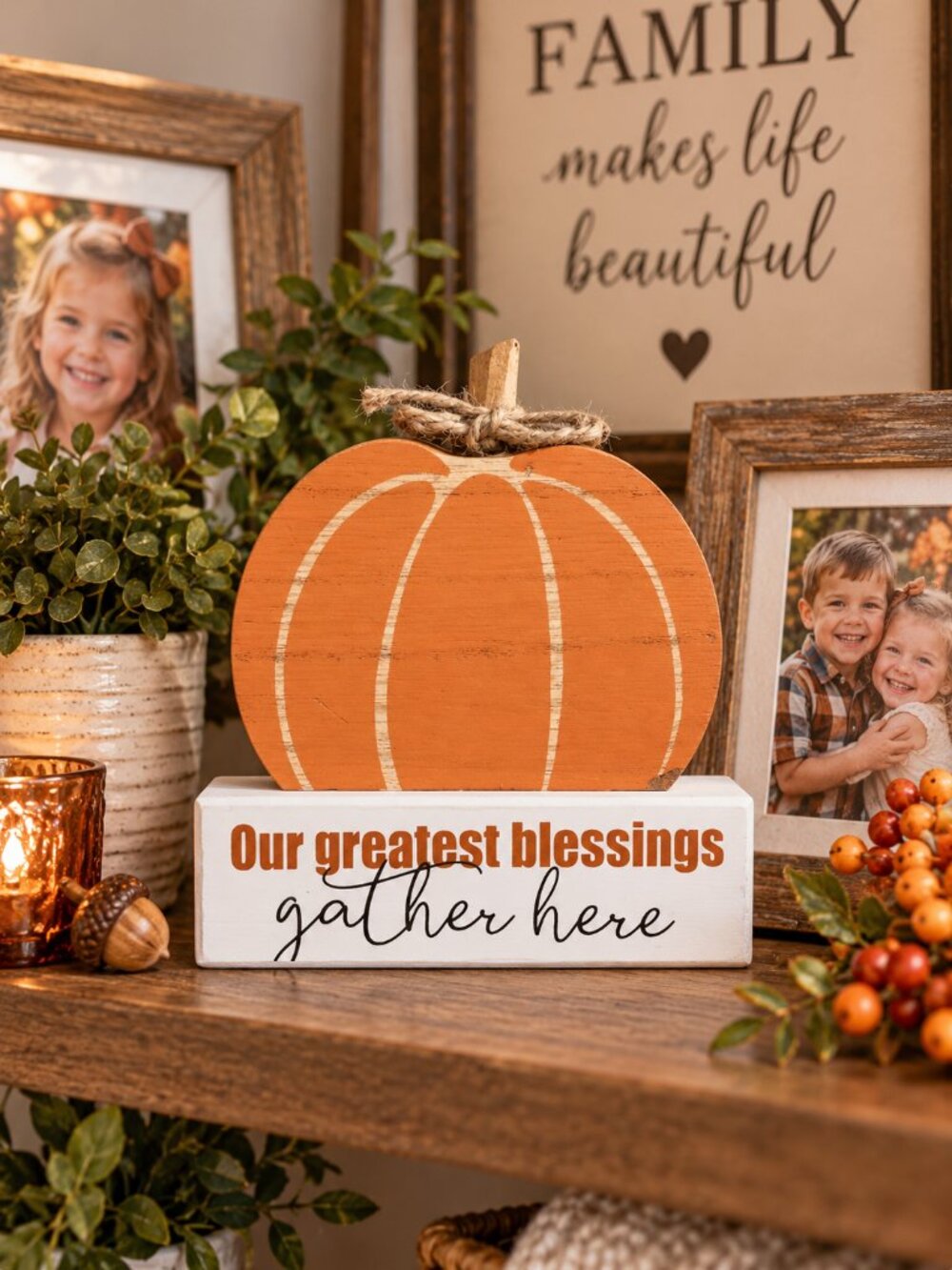 Our Greatest Blessings Gather Here Fall Pumpkin Sign Autumn Farmhouse Décor - Picture 3 of 4